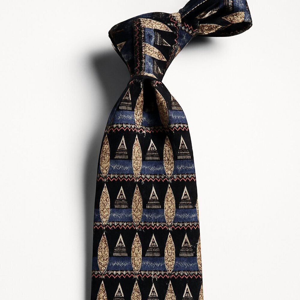 Sazzari Silk Tie Made in Italy Geometric Print Retro Maximalist Statement Piece